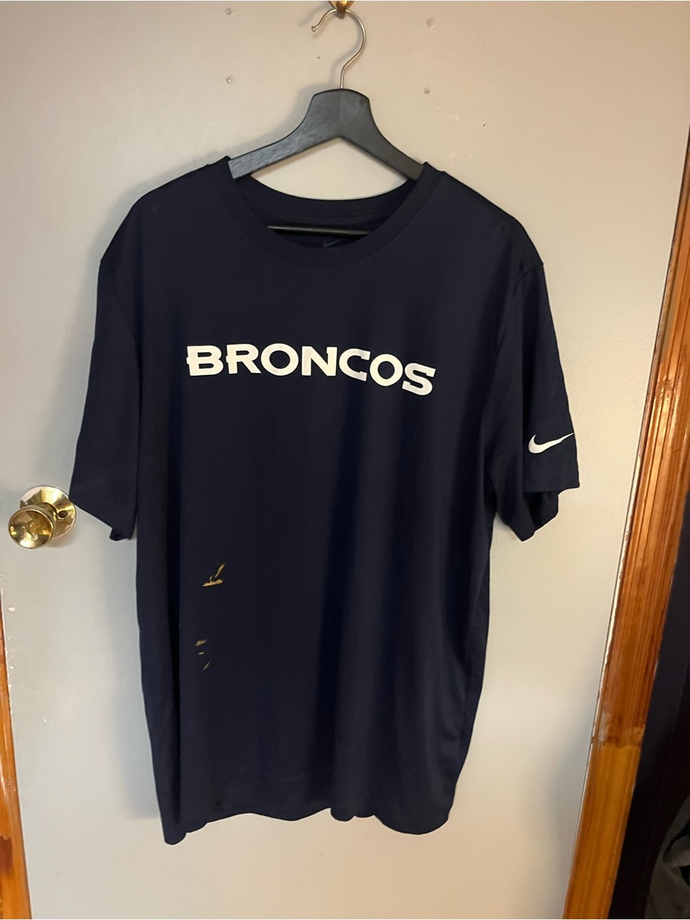 Nike Navy and White Broncos Tee
